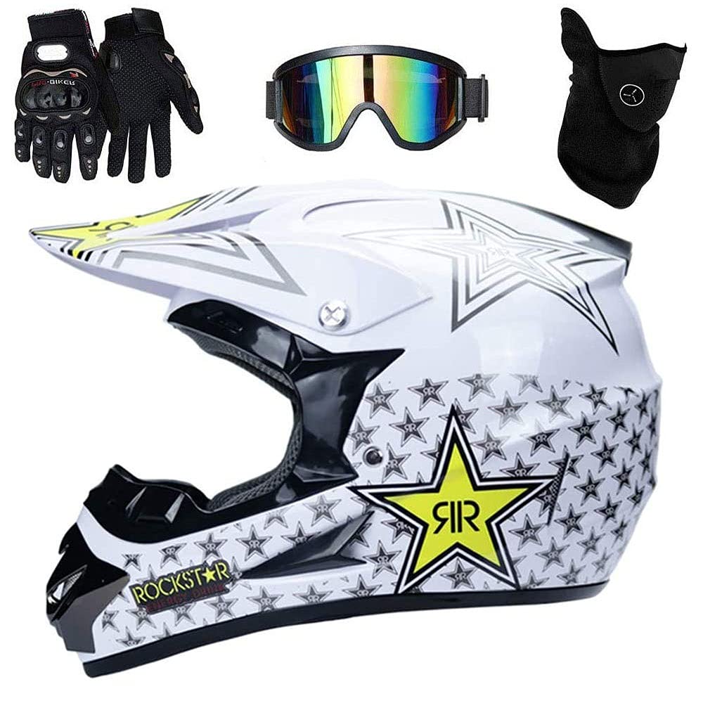 Intégral MTB Casque Motocross, avec Lunettes Masque Gants, Jeunesse Enfant Hors Route Enduro VTT Scooter Moto Casque, Sports Extrêmes Descente BMX Dirt Bike Accident Casque