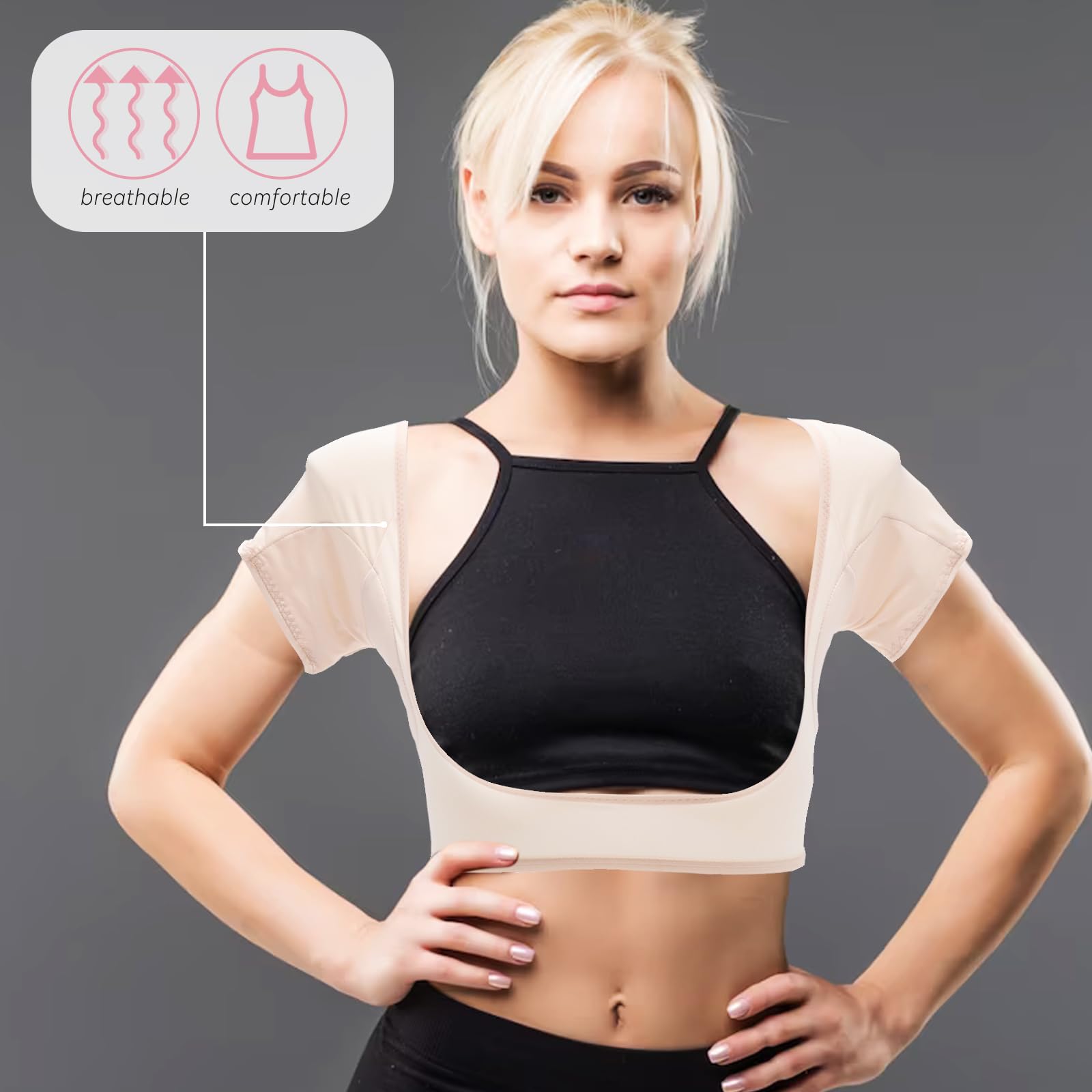 Healifty Women Underarm Sweat Vest Breathable Sweat Guard Underwear Absorbing Pads Reusable Comfortable for Sports Daily Wear Skin Colour Size - Image 3