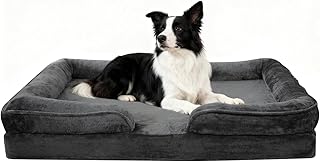 Panier Chien Moyen Taille - Lits orthopédiques lavables pour Chiens et canapé avec Housse de Flanelle Amovible, Doublure imperméable et Fond antidérapant, Gris Foncé, 71x58x17 cm