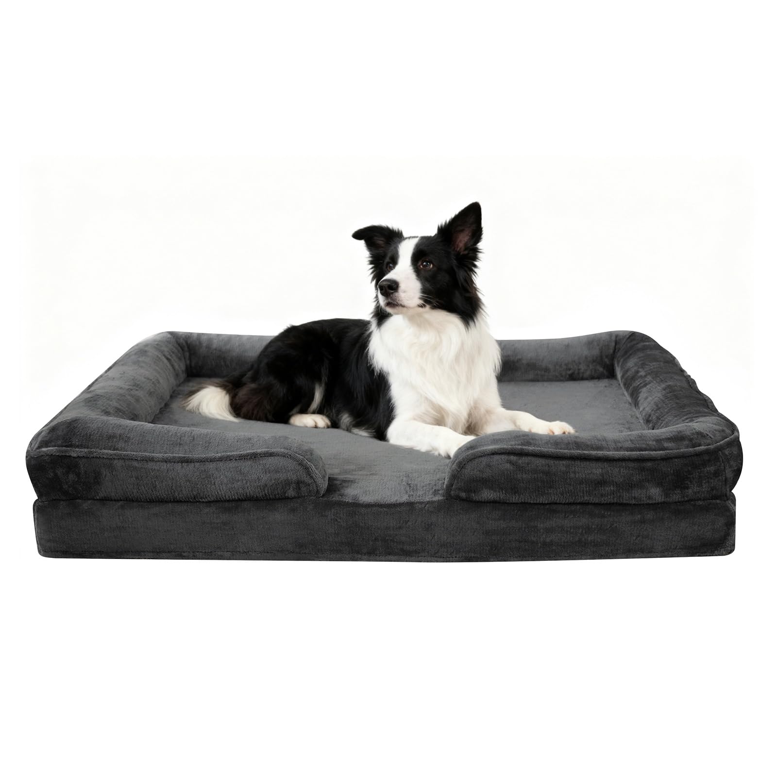 Orthopädisches Hundebett Grosse Hunde: Abnehmbares & waschbares Hundesofa – Abnehmbarer Flanellbezug – Wasserdichtes Innenfutter – rutschfeste Unterseite Hellgrau (97 x 70 x 18 cm)