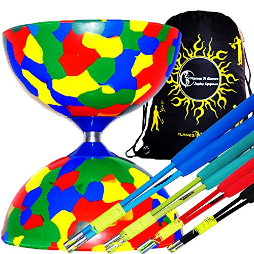 JESTER Pro Diabolo Set (Multi-Colour) Pro Ultra-Light coloré FIBRE Diabolo Baguettes, Ficelle Diabolo + Sac de transport. (Vert Baguettes)