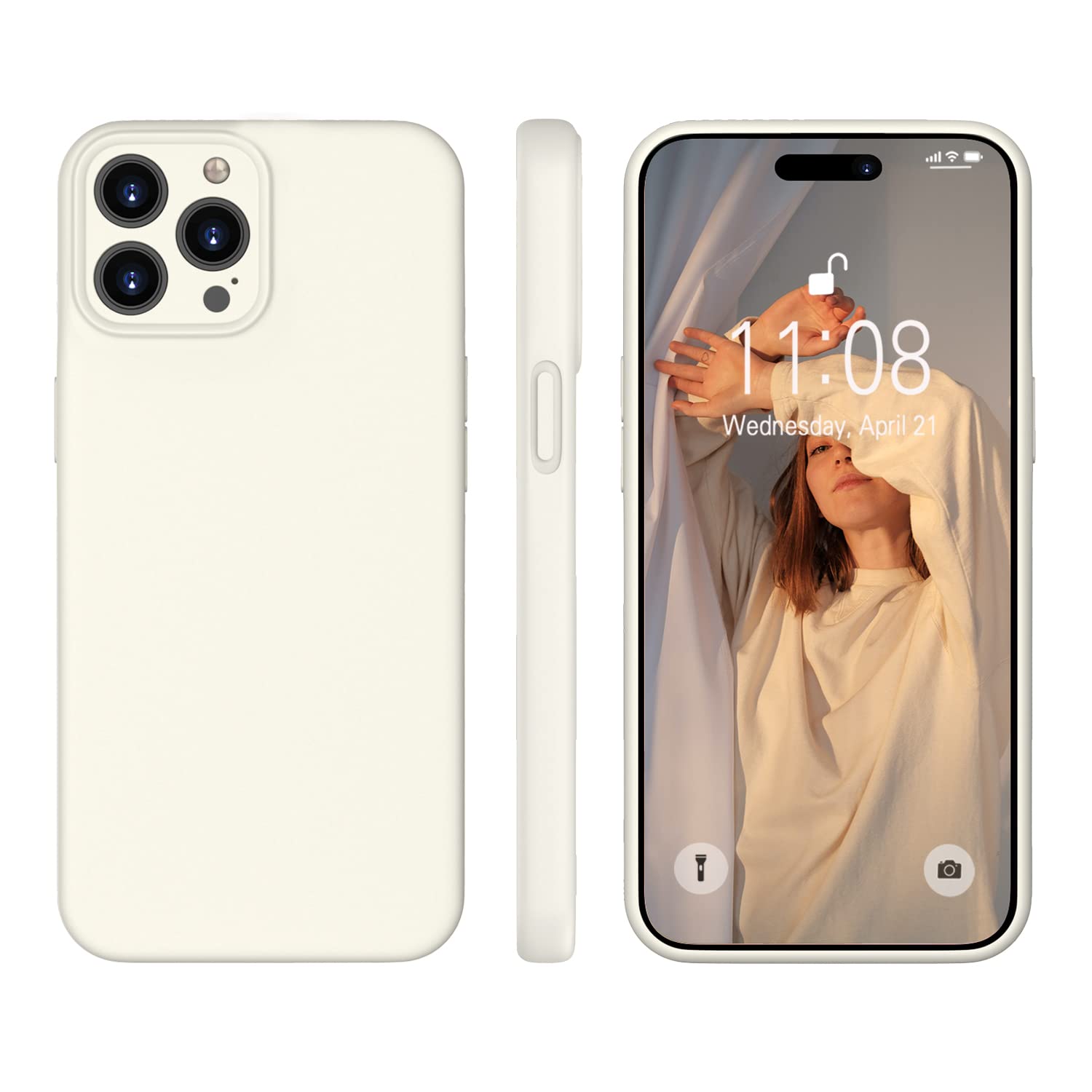 AndwingiPhone 14 Pro Case, Liquid Silicone Ultra Slim Anti-Scratch Gel Rubber Full Camera Lens Protection Case with Soft Microfiber Lining Phone Case for iPhone 14 Pro 6.1 inch 2022 Retro White