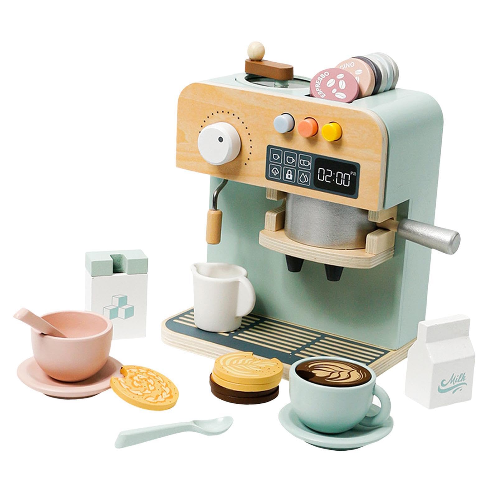Macchina da caffè giocattolo per bambini, set da cucina in legno, supporta il gioco creativo con esperienze di simulazione coinvolgenti con macchine