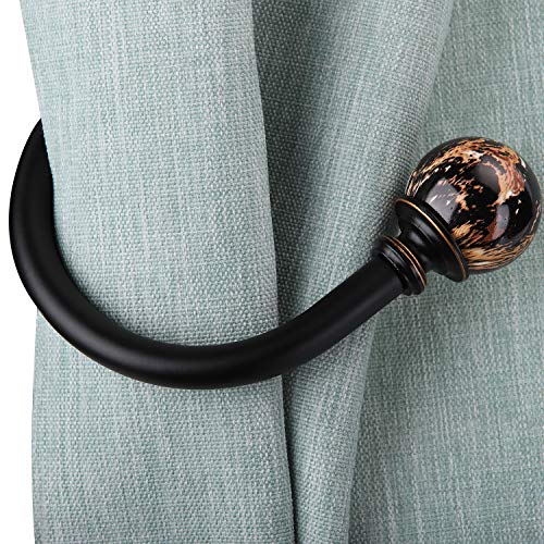 Olakee Curtain Holdbacks-Decorative Draperies Holdback with Marbled Finial Black Set of 2