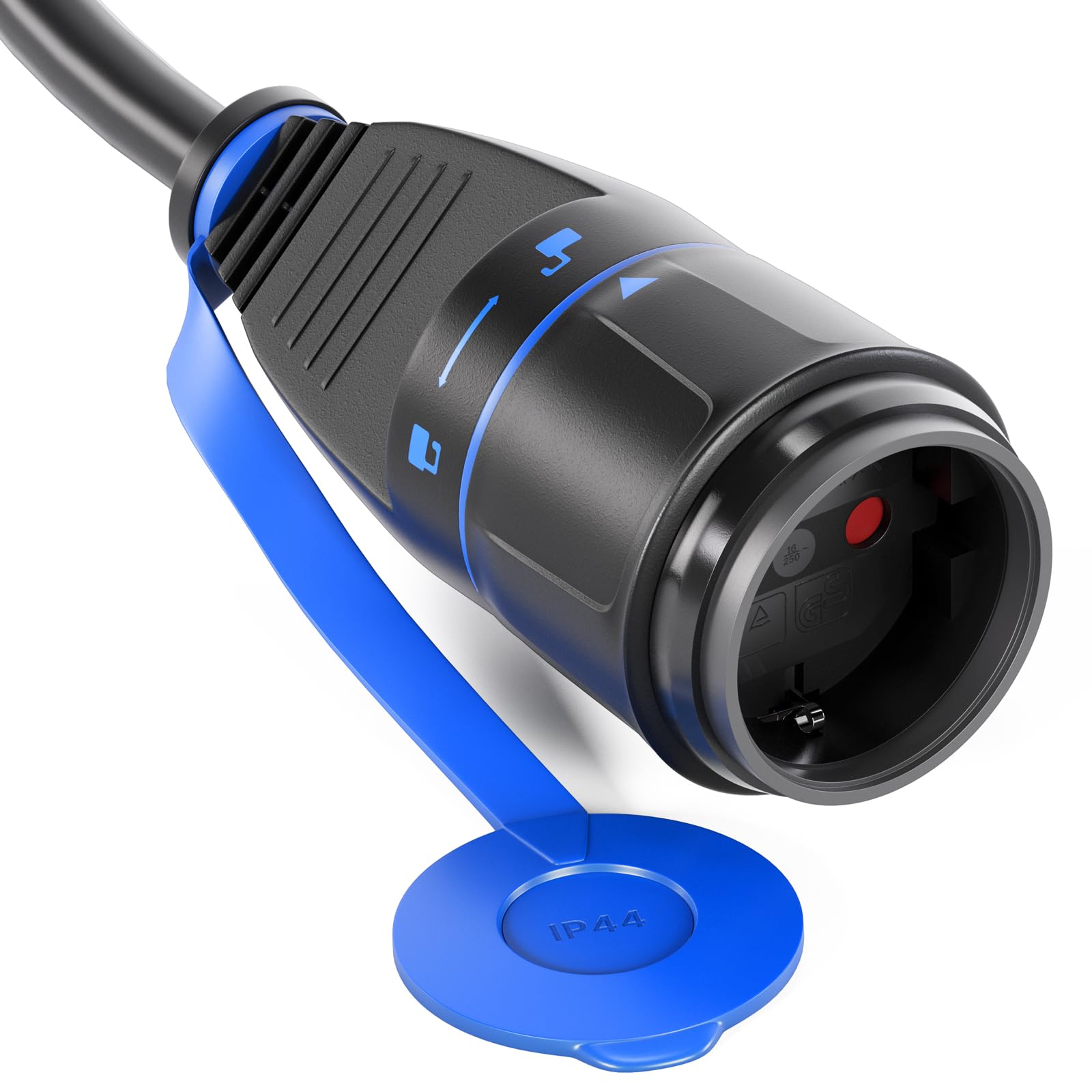 hb-digital Cable alargador de 3 m con sistema de bloqueo, enchufe acodado a conector hembra bloqueable, 12 kg, conexión de fuerza de tracción, ahorra espacio, naranja-negro
