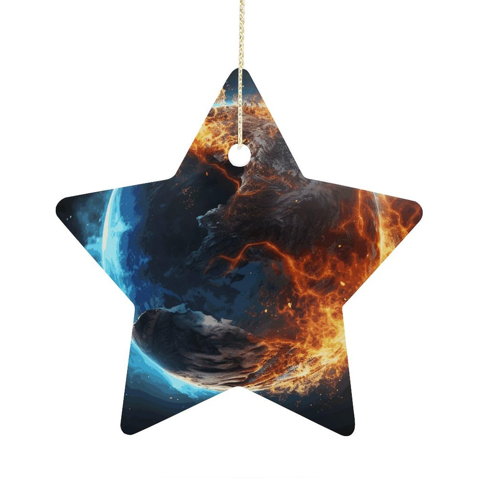 Planet Ice and Fire Stars Ornaments Ceramic Christmas Tree Hanging Light in Weight Christmas Star Pendants Funny Double-Sided Printed Xmas Ornaments for Gifts