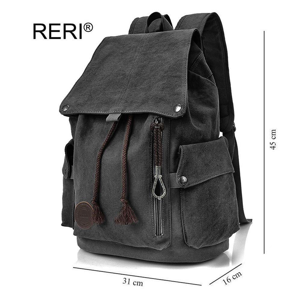 RERI Canvas Leinwand Rucksack Dunkelblau Vintage für Outdoor Camping Außflug Sports Universität Rucksack Wanderrucksack Schultasche Schulrucksack Herren Damen Mädchen Jungen Teenager Rucksäcke
