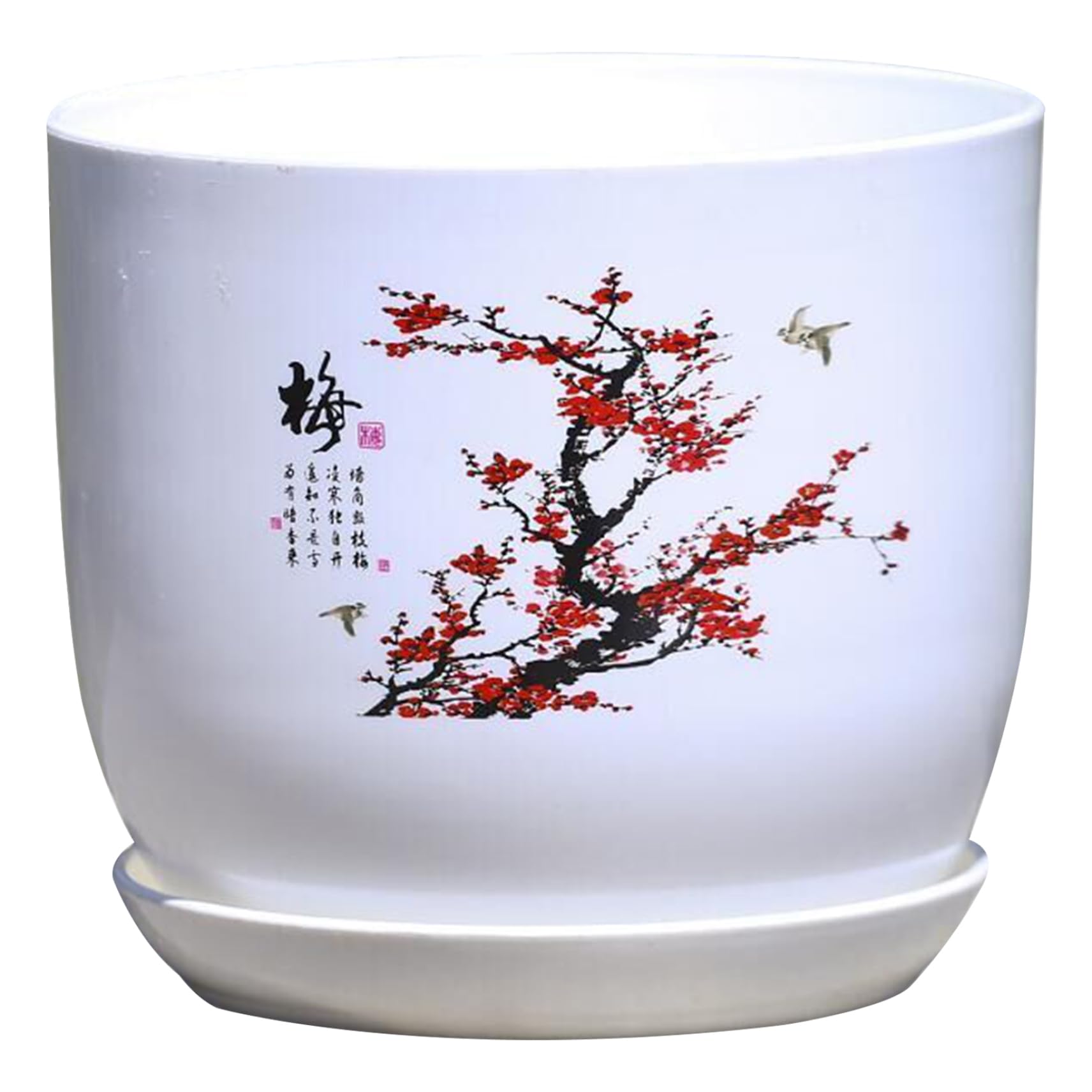 Pesoncarl Flower Pots, Planter for Indoor Plant 8.7x7.9x5.9'' Chinese Plant Pot with Saucer & Drainage Hole Resin Flower Pot with Delicate Pattern for Home, Office and Balcony Style 1