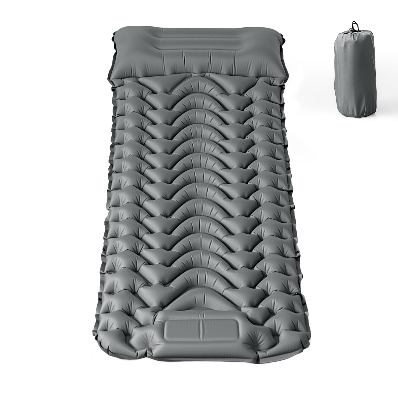RUMBALUXY Isomatte Camping mit integrierter Fußpumpe 8cm Dicke Aufblasbare Campingmatte Outdoor, Wasserdicht & Reißfest 50D Nylon Ultraleicht Luftmatratze für Zelt, Wandern, Grau, 193 x 68 x 8 cm