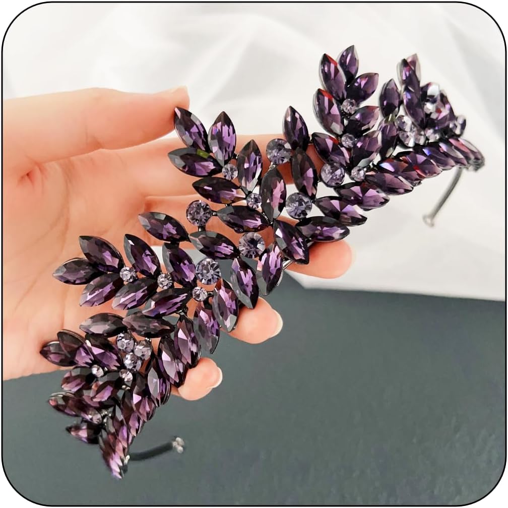 Trendy Halloween Spider Crystal Bridal Tiara Halo Crown Baroque Rhinestone Pageant Diadem Bride Headband Wedding Hair Accessory(Black Dark Purple