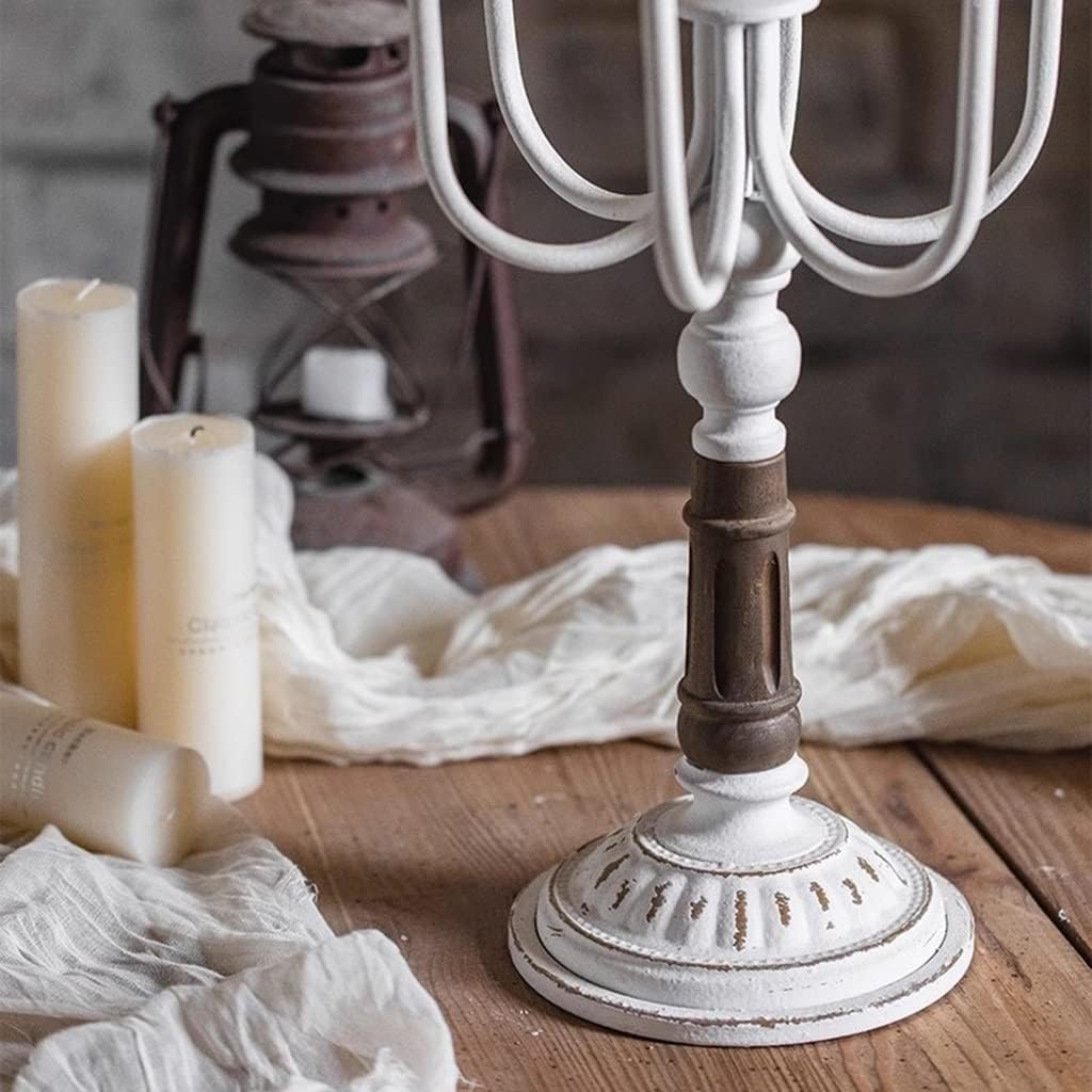 Candelabra Decorative Candle Holders 10 Arms Candelabra Metal Candle Stand Antique Candle Holder for Wedding Dinning Party Home Decor 27x27x57cm(White)