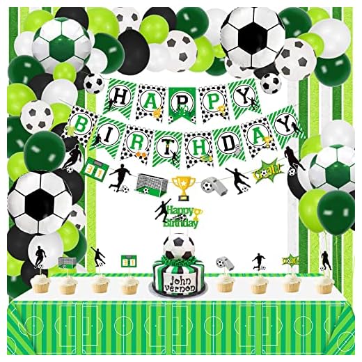 Decoraciones para Fiestas de Fútbol, Diseño de Bandera de Feliz Cumpleaños, Mantel, Globos de fFútbol, 3 Rollos de Papel Crepé, para Niños, Aficionados al Fútbol, Cumpleaños, Fiestas