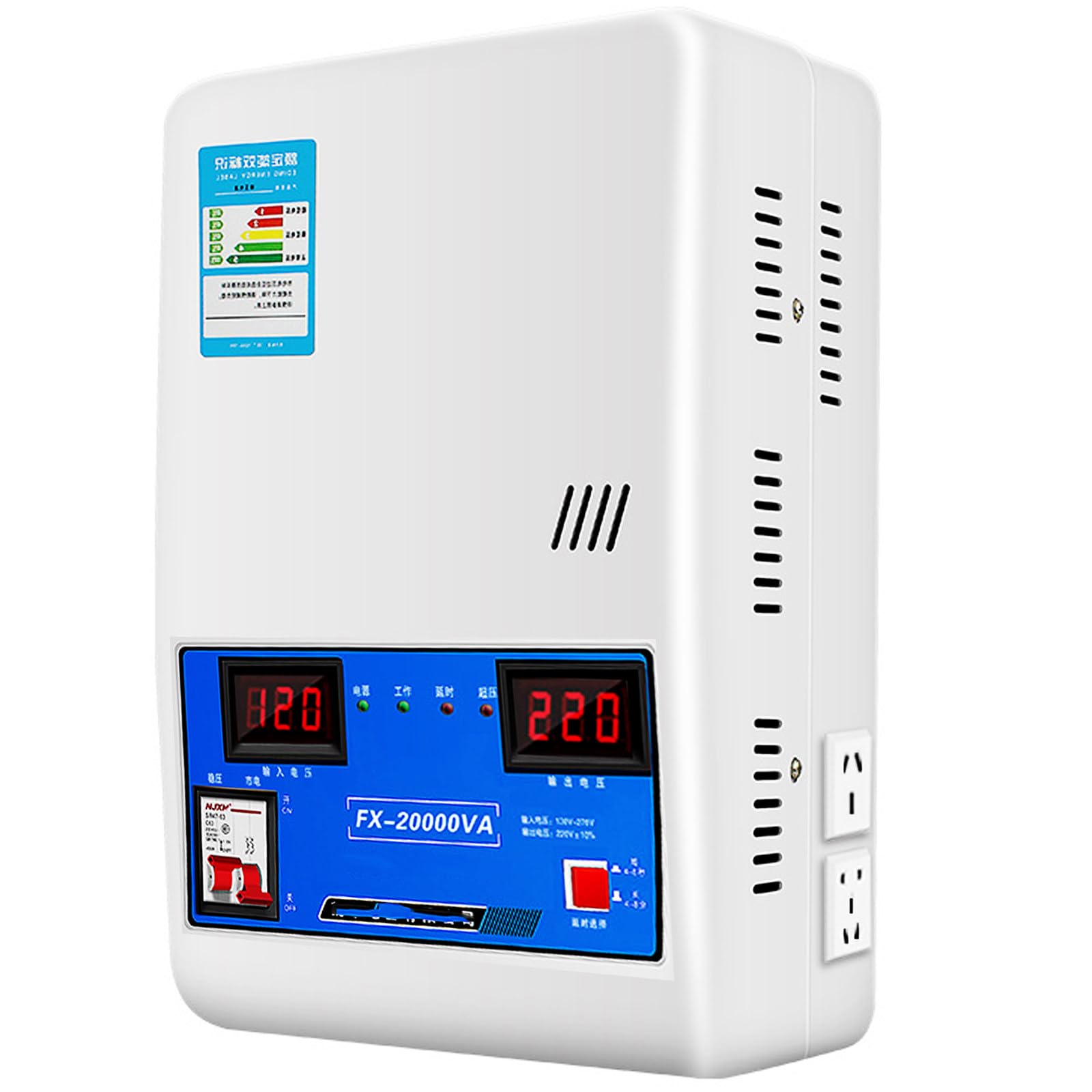 Estabilizador Voltaje Ultrabajo 220 V, 6800 W/15000 W/20000 W, Regulador de Aire Acondicionado de Alta Potencia Cobre Puro para El Hogar, 6 Protecciones Principales,20000W
