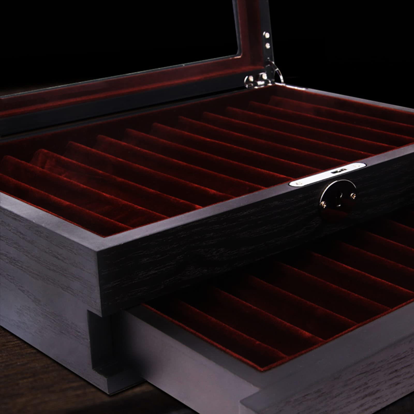 Generico Portapenne in Legno con Cassetto, Finestra in Vetro E Ampia capacità: Un Regalo Perfetto per Gli Uomini (30.5 * 21 * 7.5cm)
