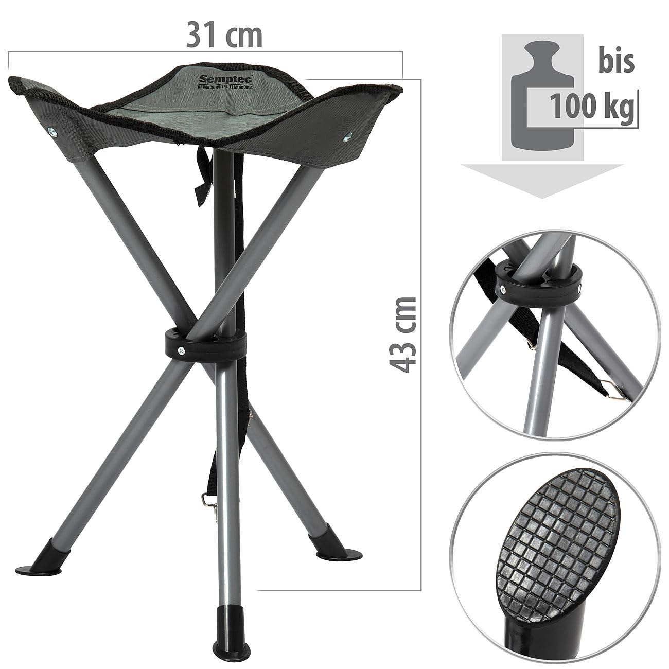 Semptec Urban Survival Technology Klapphocker faltbar: 4er-Set Dreibein-Camping-Hocker, 43 cm Sitzhöhe, mit Tragetasche (Mini-Hocker, Campinghocker faltbar, Stuhl)