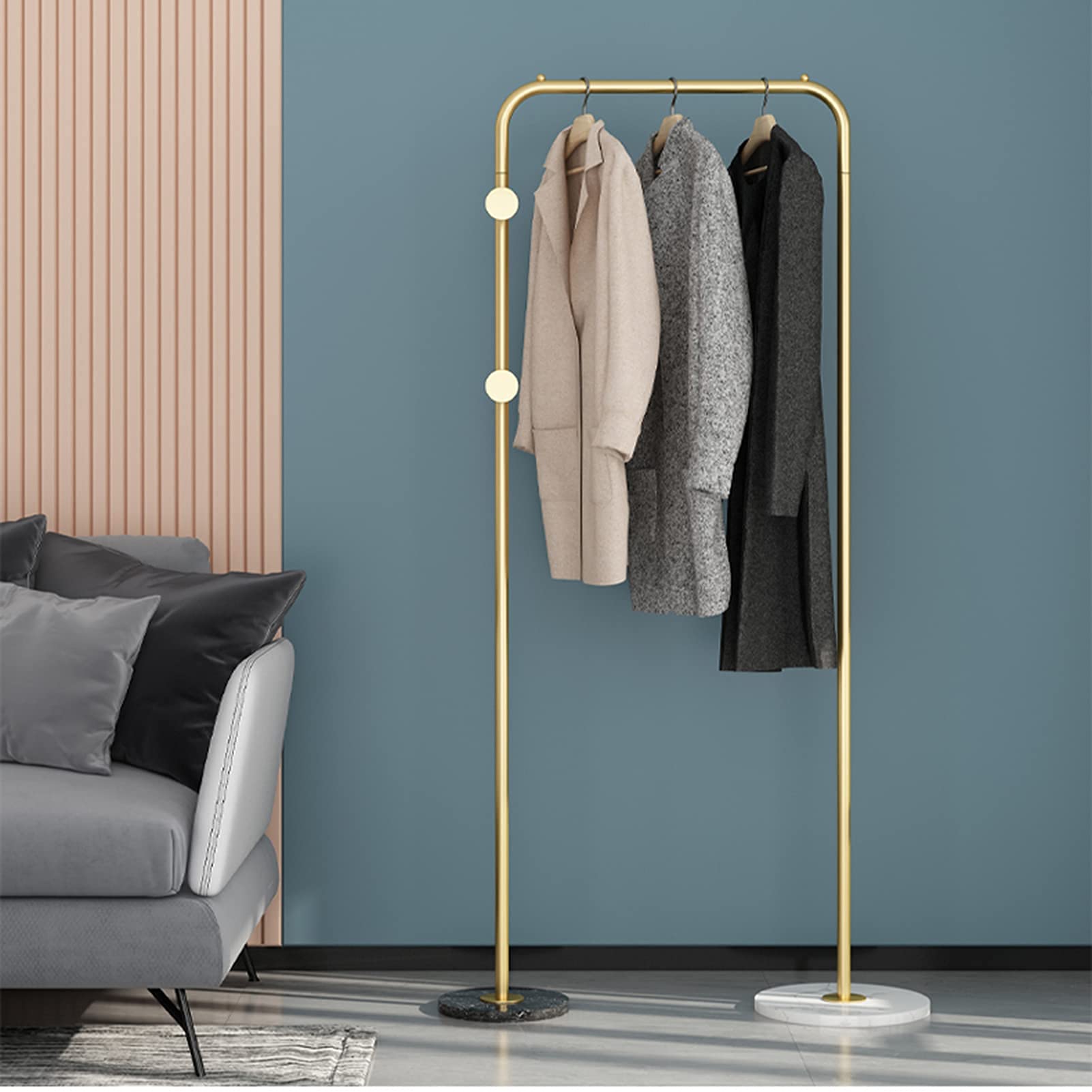 Kleiderständer Nordischer moderner Kleiderständer aus Metall Wohnzimmer Schlafzimmer Einzelstange hängender Kleiderständer bodenstehender Marmorsockel Einzelhandels-Kleiderständer (Größe: 60 x 150 c