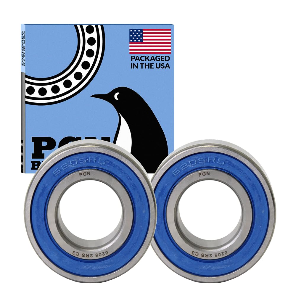 PGN (2 Pack) 6205-2RS Bearing - Lubricated Chrome Steel Sealed Ball Bearing - 25x52x15mm Bearings with Rubber Seal & High RPM Support