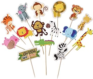SUMAJU Animals Cake Toppers 38 Pieces Safari Cake Toppers Jungle Animals Theme Party Decorating Zoo Cupcake Toppers Picks Valentines Day Gift Decor for Kids