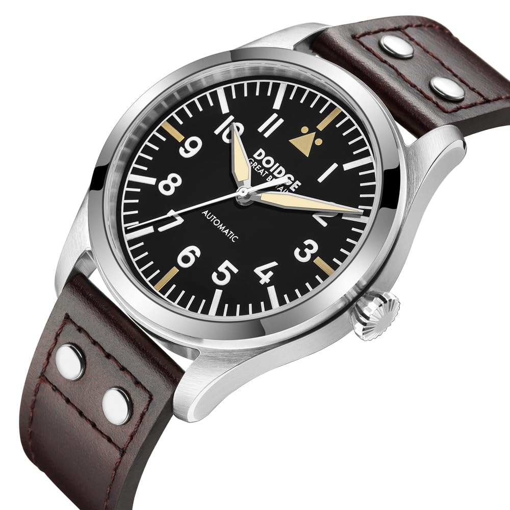 Boyarca Reloj piloto mecánico de movimiento automático, reloj de pulsera Flieger para buceo, relojes de cristal de zafiro para hombre