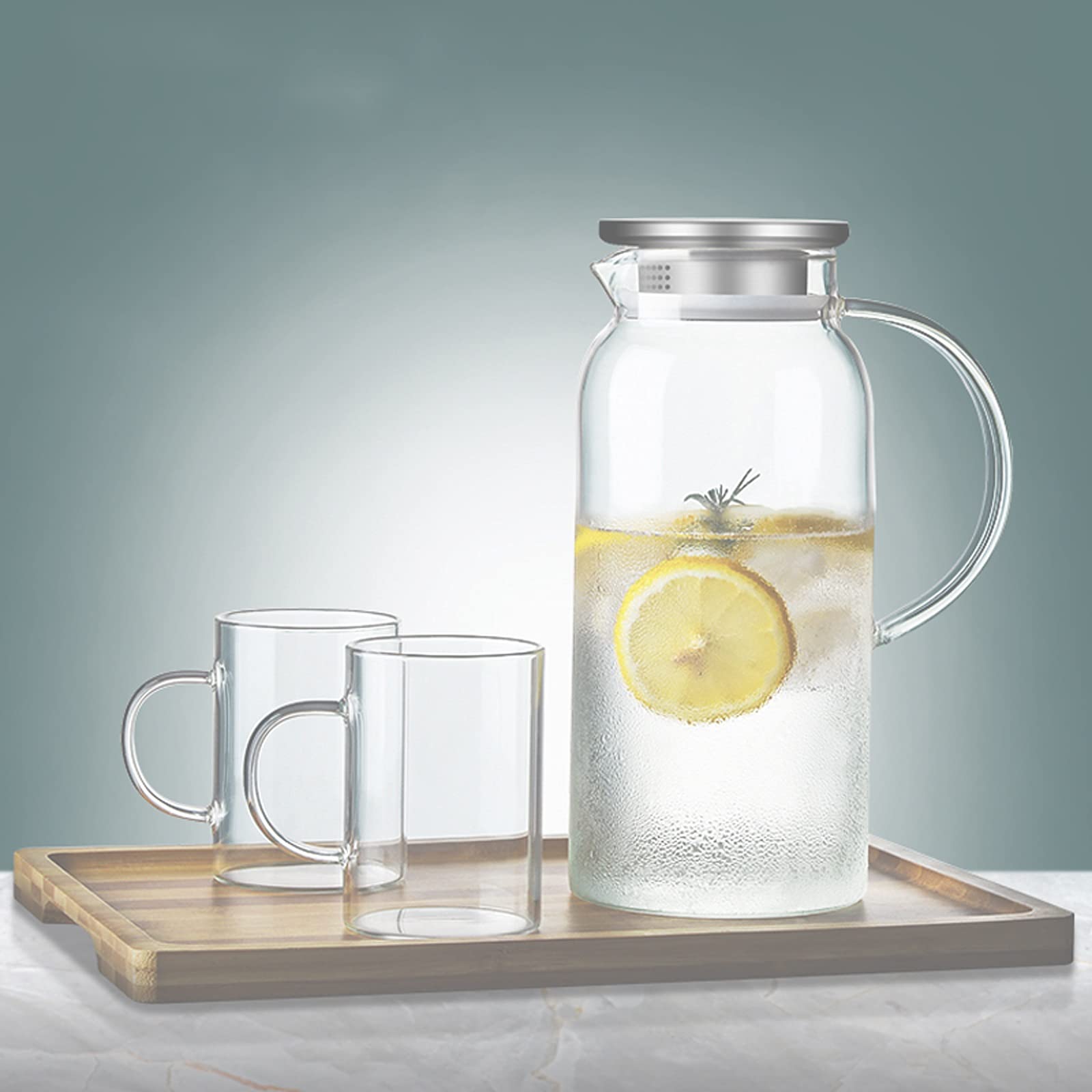 Jarra de Vidrio de Borosilicato, Jarra de Té Helado de Acero Inoxidable, Limpia Fácil para Jugo, Leche, Frío o Calor