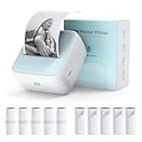 Bisofice Mini Printer with 11 Rolls of Printing Paper 57mm, Mini Pocket Sticker Printer, Portable Thermal BT Photo Printing for Study Notes, DIY, Diary, Pictures, Labels (Blue)