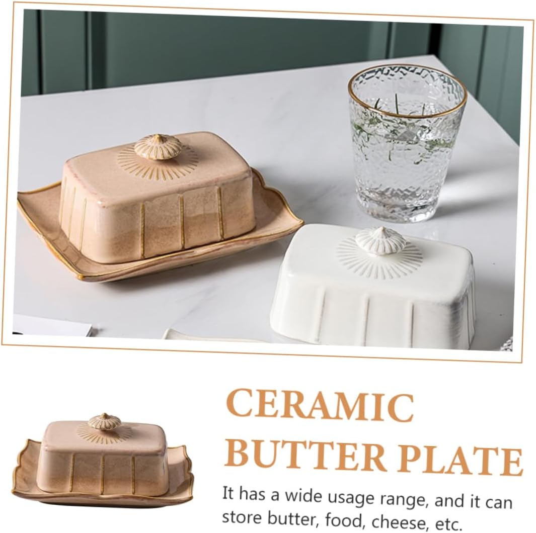 Unomor Ceramic Butter Dish with Lid Food Grade Covered Butter Plate for Kitchen and Restaurant Use Freshness Preserving Dessert and Snack Storage Tray Safe Food Container
