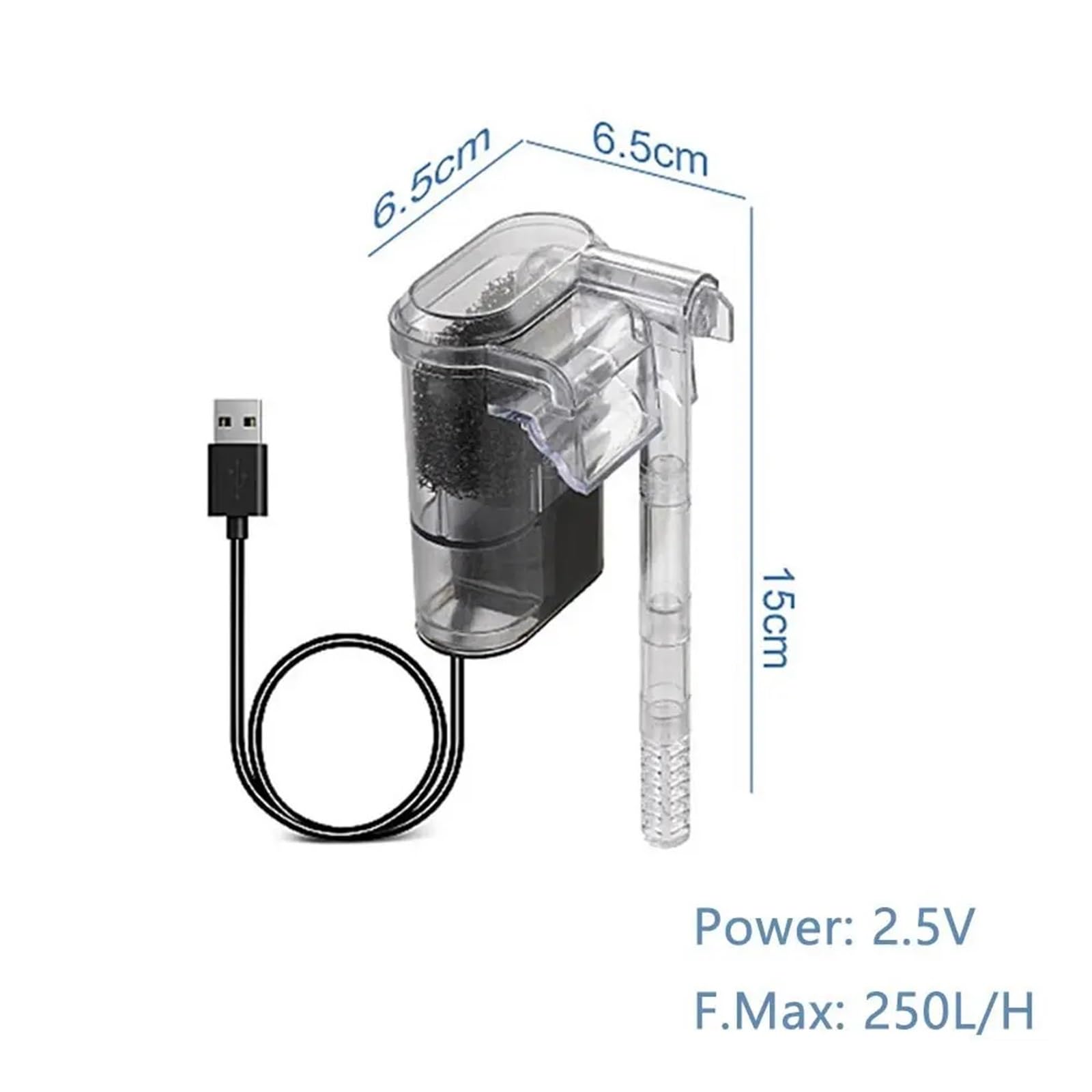 Filtros para peceras, filtro colgante para acuario, mini pecera, USB, 2,5 W, flujo de 250 H/L, adecuado para tanques de menos de 30 cm, filtro de acuario