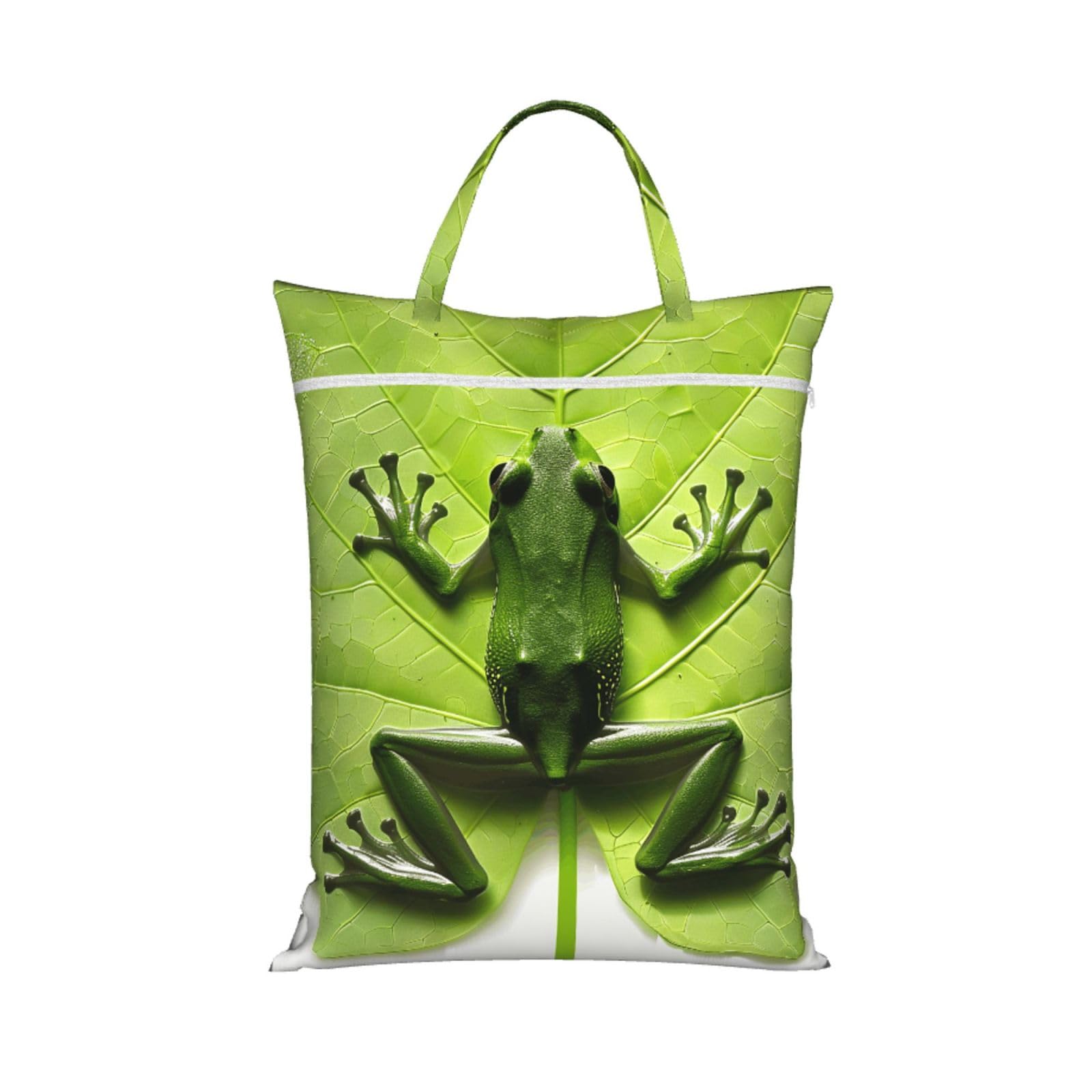 Large Travel Laundry Bags,Frog Leaves Print with Handle Foldable Laundry Bag for Holidays Gym Swimming and Family Trips, 1Pcs