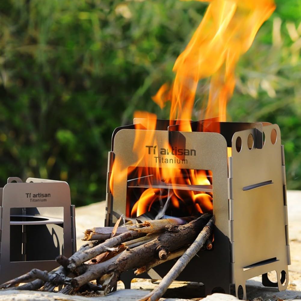 Mini Réchaud à Alcool En Titane – Ultra-léger, Pliable, Pour Camping, Rando, Pique-nique, Barbecue – Flamme Stable