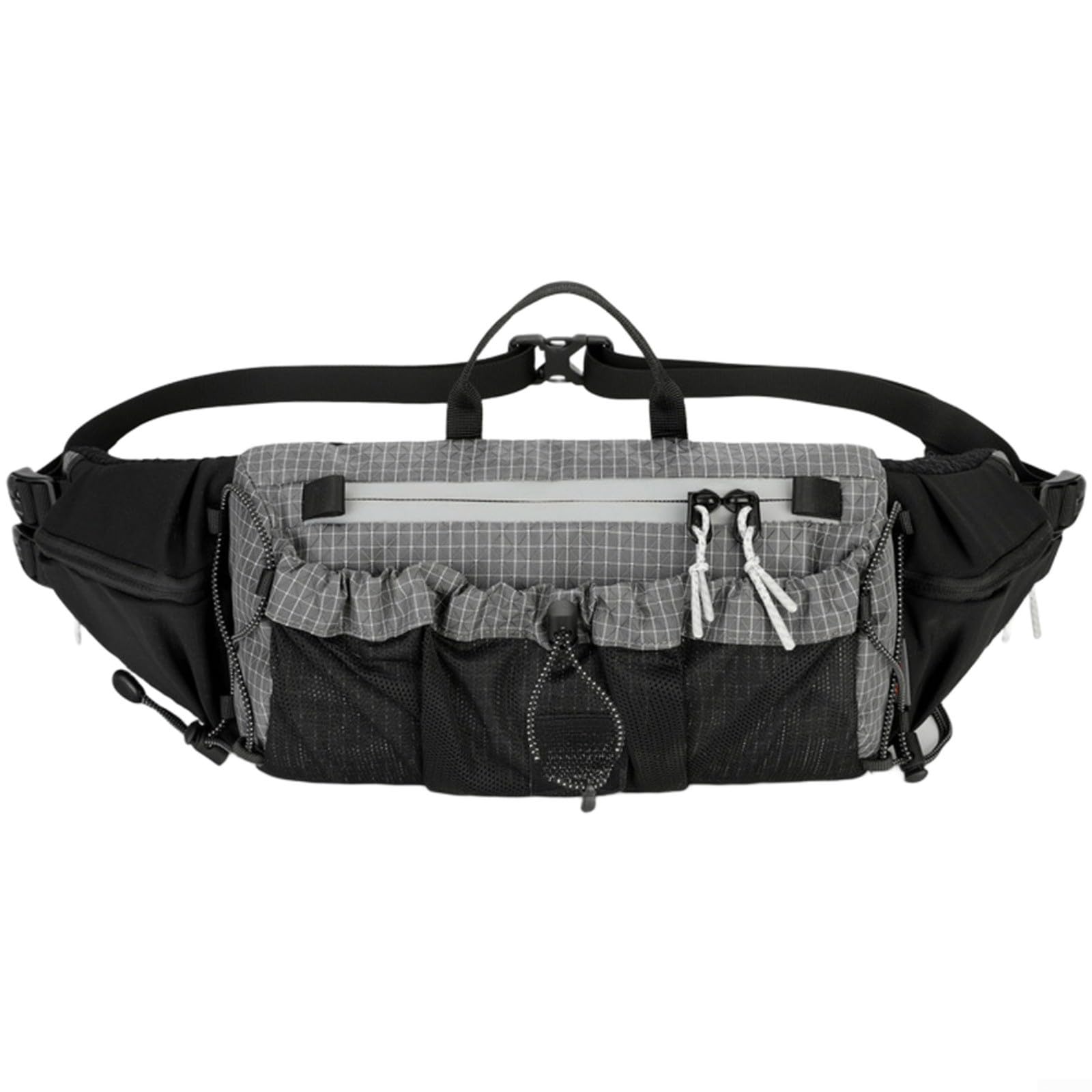 Riñonera de gran capacidad para exteriores con soporte para botella de agua, bolsa de senderismo de poliéster ligero para ciclismo y correr, correa ajustable, negro (gris)