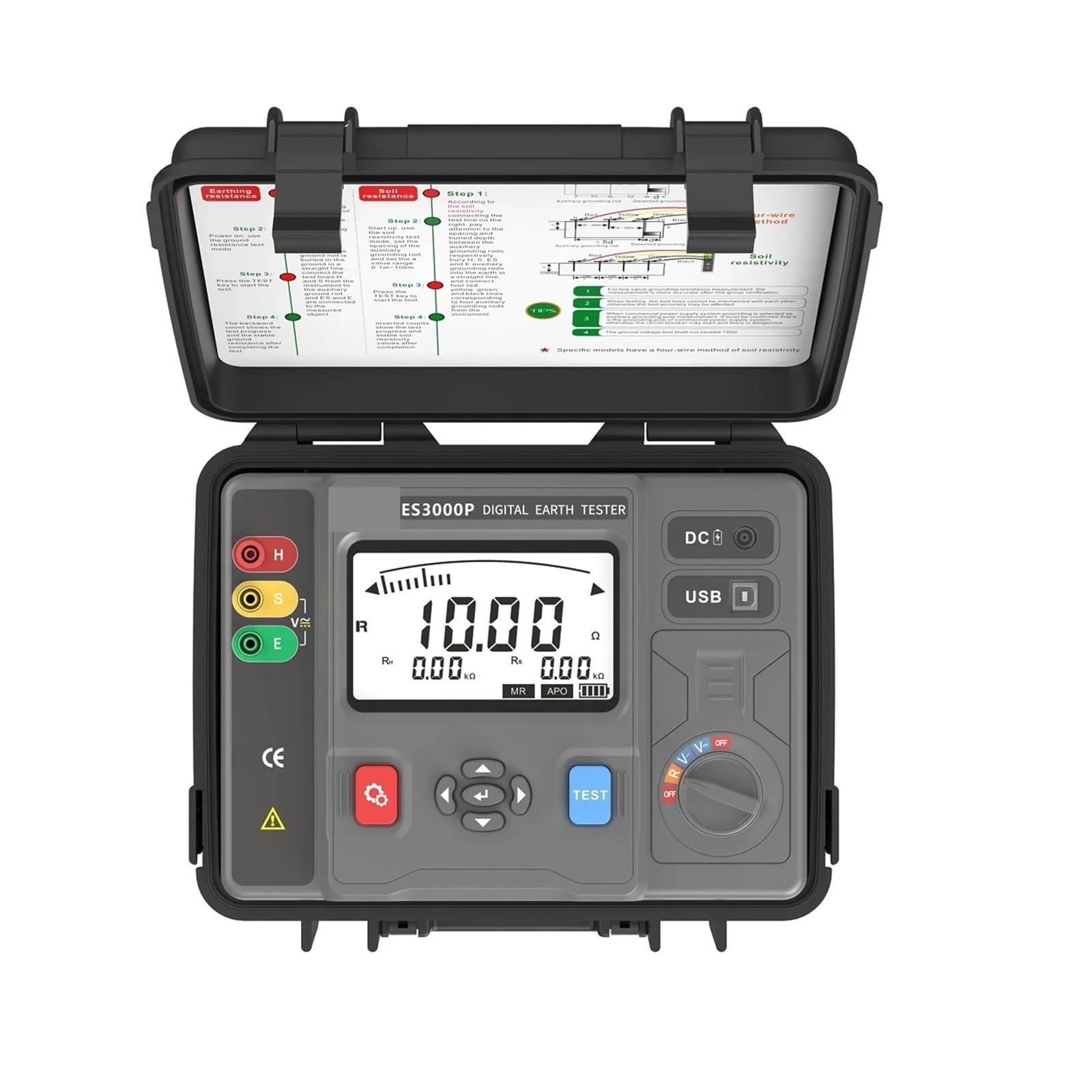 Tester rezystancji, ES3000P ES3001P ES3002E Wielofunkcyjny tester rezystancji uziemienia Rezystancja 0-200,0 kΩ Rezystywność gleby Napięcie AC DC 1000 V(ES3001P 2000kohm)