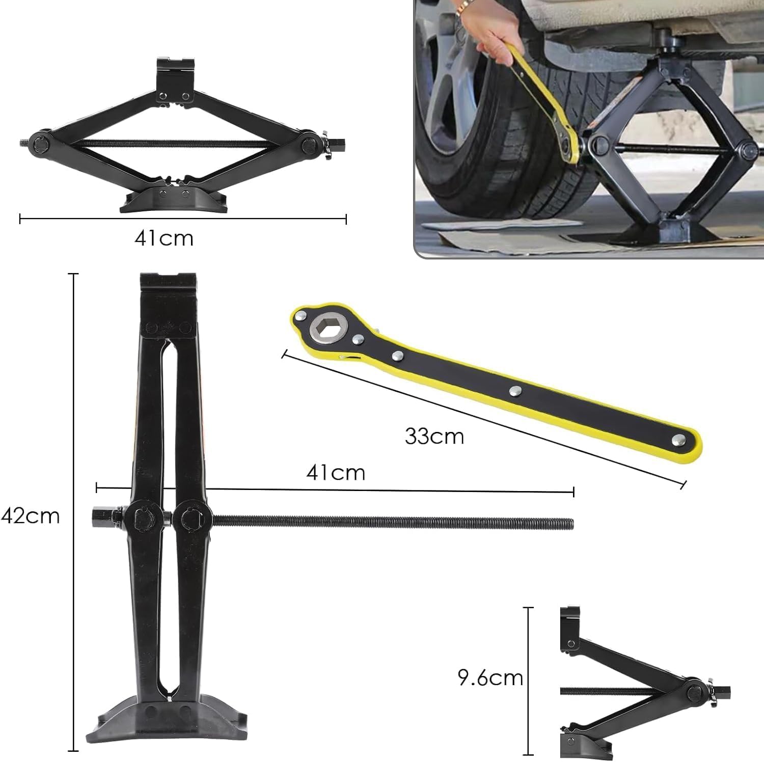 KingSaid Clé démonte Roue Voiture avec cric Ciseaux 2,5T, clé à cliquet Incluse, tête rotative 360°, Outil de Levage Robuste pour Auto SUV