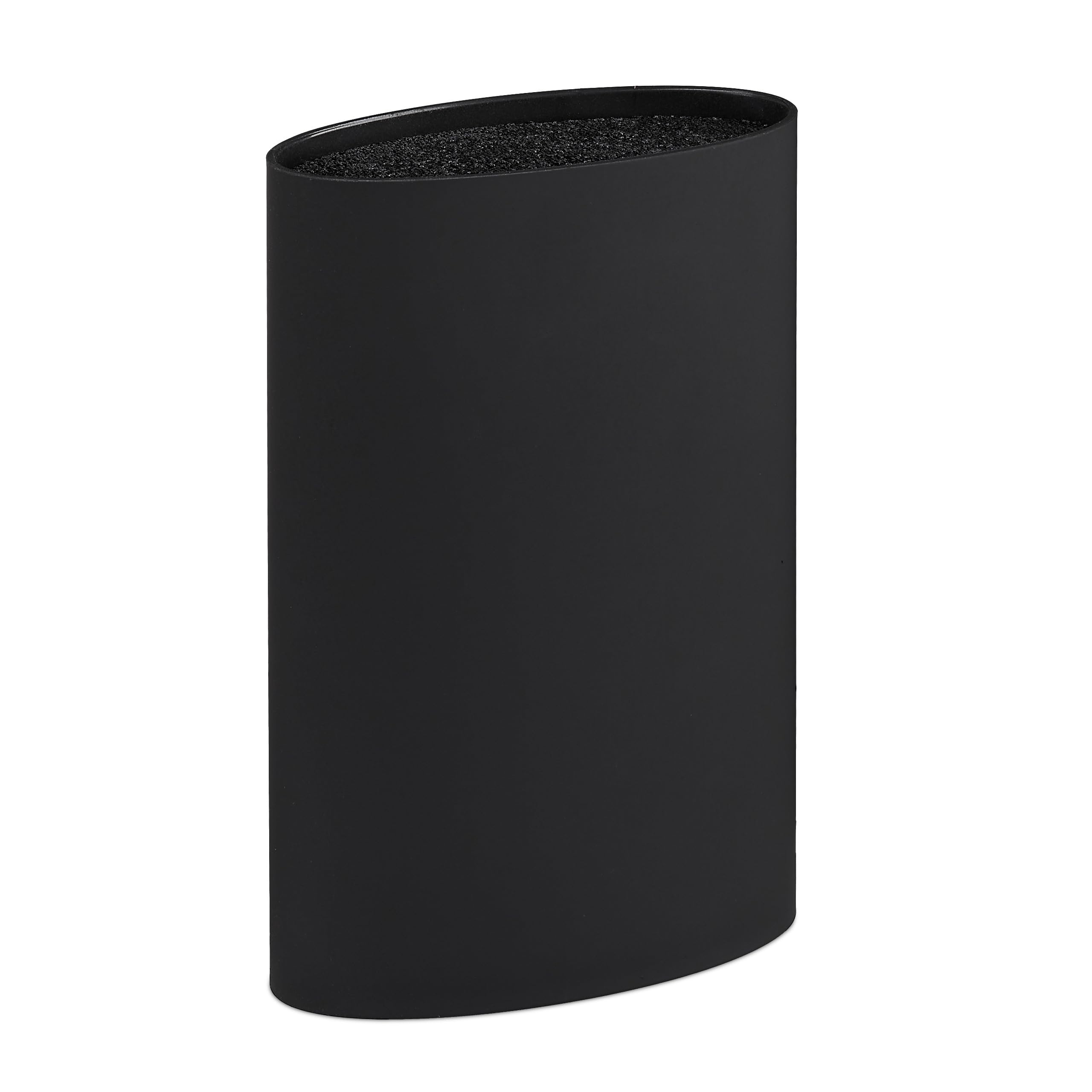 Relaxdays Portacoltelli Ovale, Ceppo Vuoto per i Coltelli, Blocco con le Setole, HxLxP: 22 x 16,5 x 6,5 cm ca., Nero