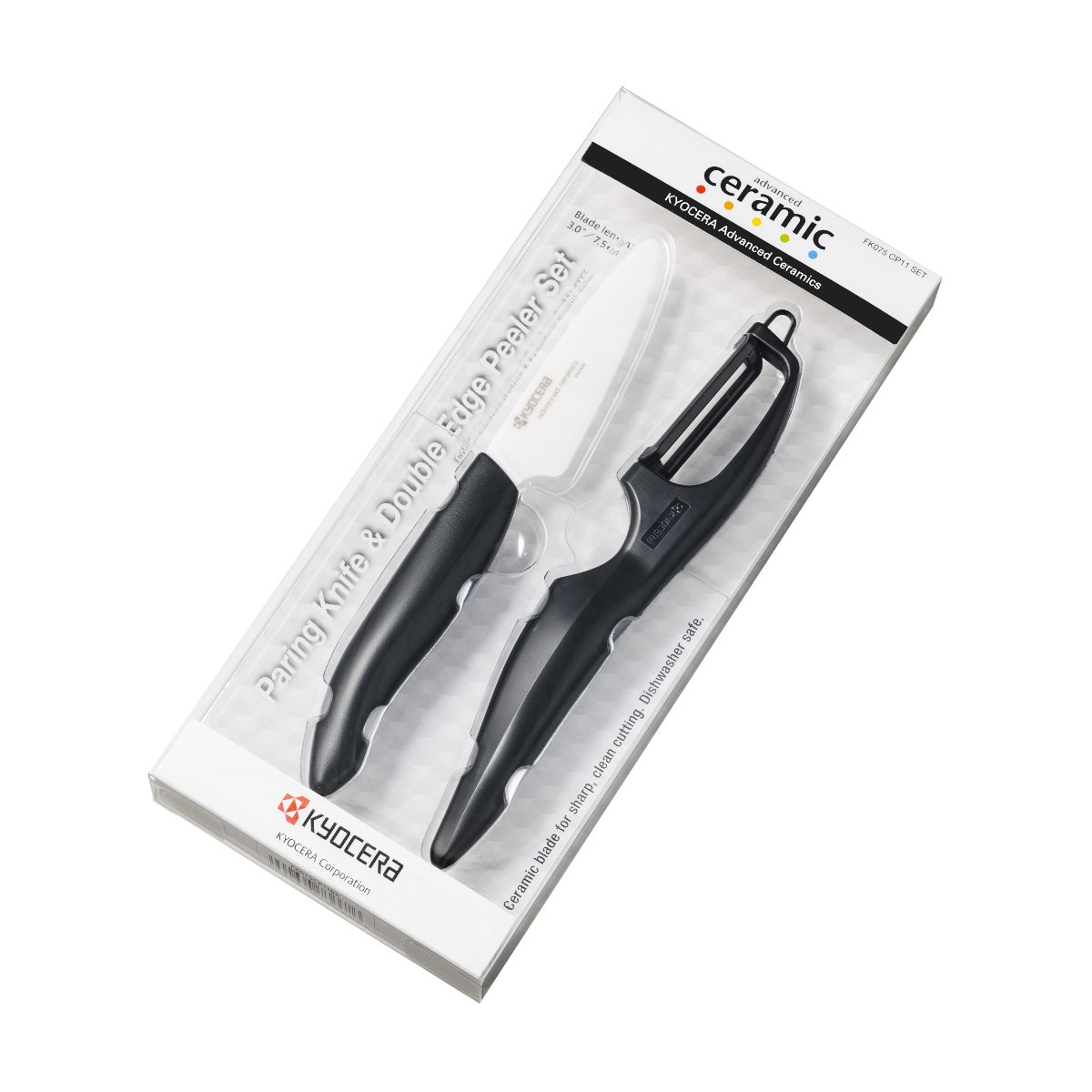 Kyocera Advanced Ceramic 3-inch Paring Knife with Vertical Double Edge Peeler, Black