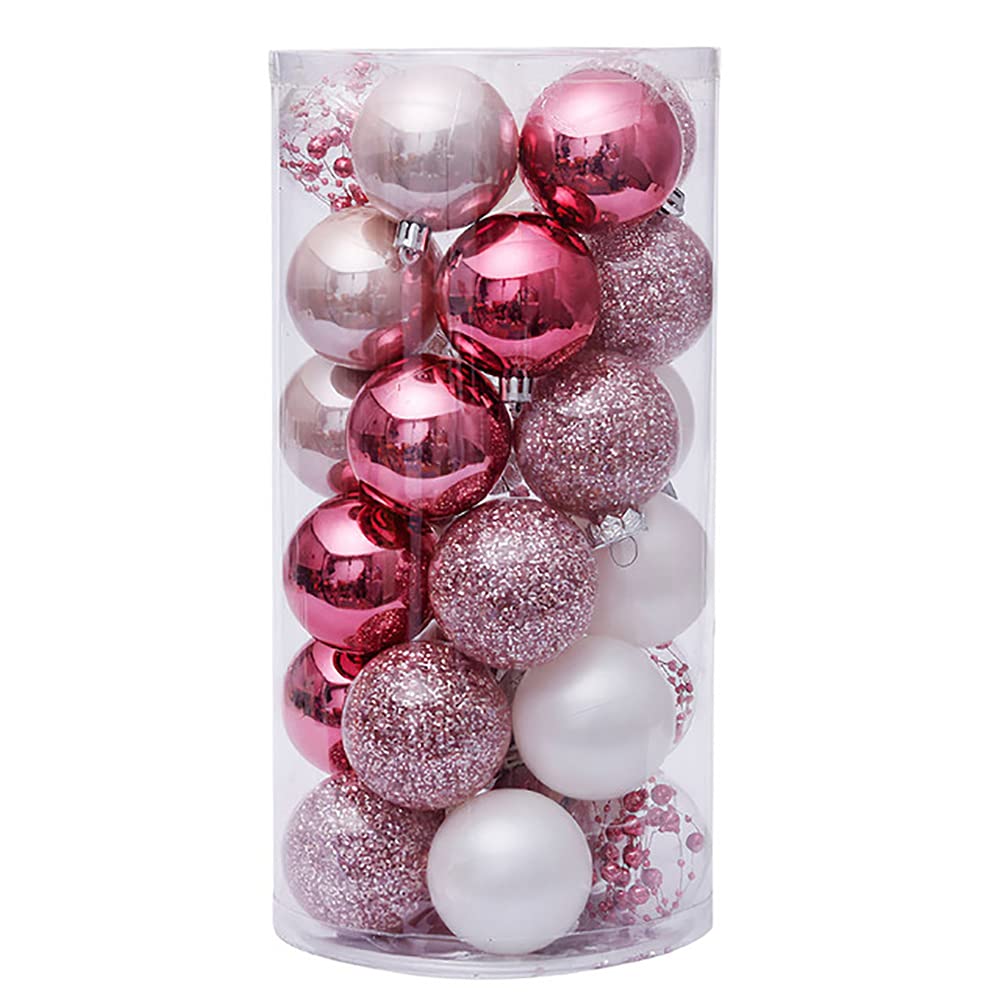 CTRLZS 30Pcs Christmas Tree Ball Ornaments Set Shatterproof Decor Balls Exquisite Hanging Baubles Set for Holiday Party -Pink