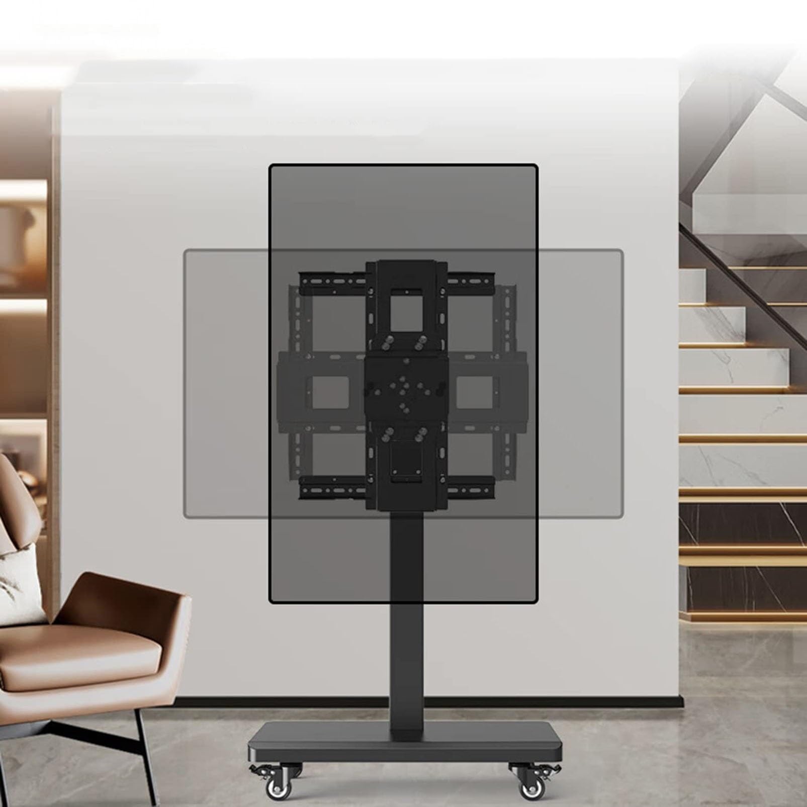 HPTHLY Horizontal And Vertical Screen Rotation Rolling Tv Stand - Height Adjustable Mobile Tv Cart On Wheels - For 32-55 In Screen Tvs, Conference Room Podium Universal Tv