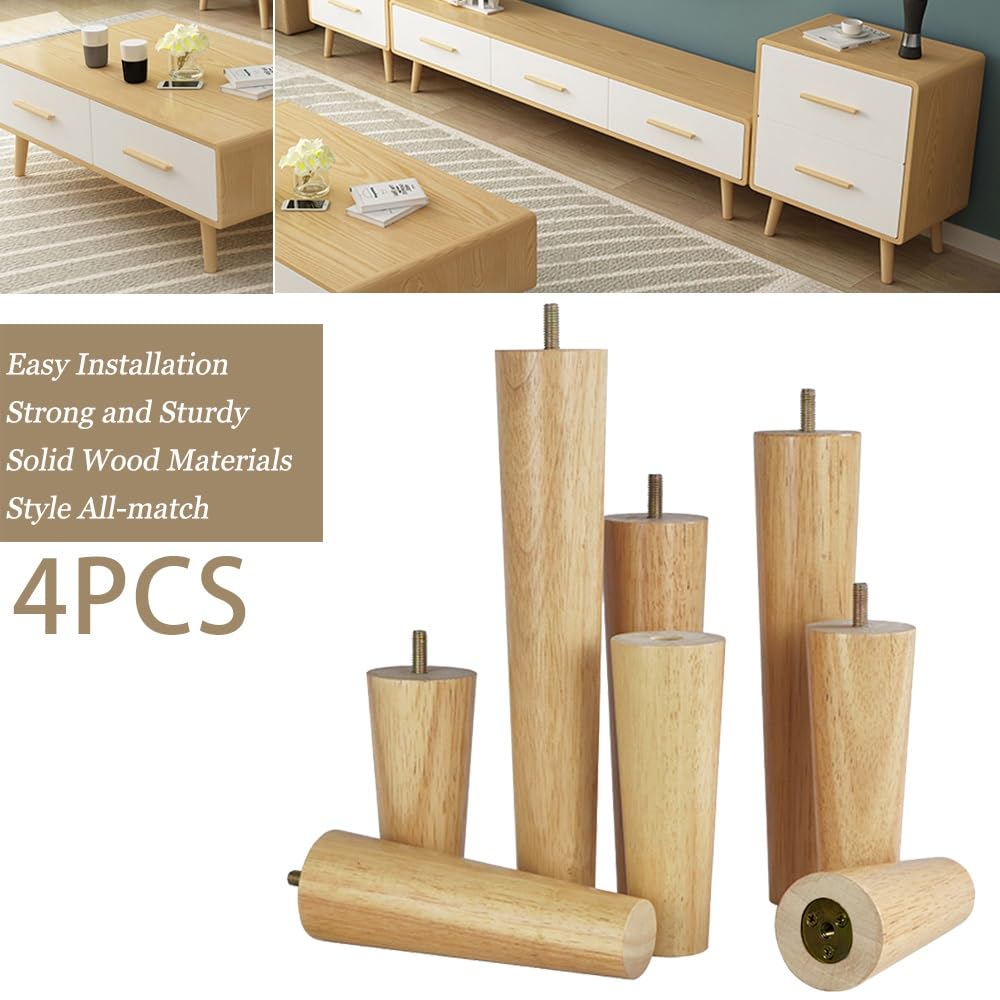 Gambe coniche in legno di gomma per divano, 4 viti regolabili M6/M8/M10, piedini per tavolo e armadietti in rovere, altezza 12 cm, supporto per mobili elegante decorazione per la casa