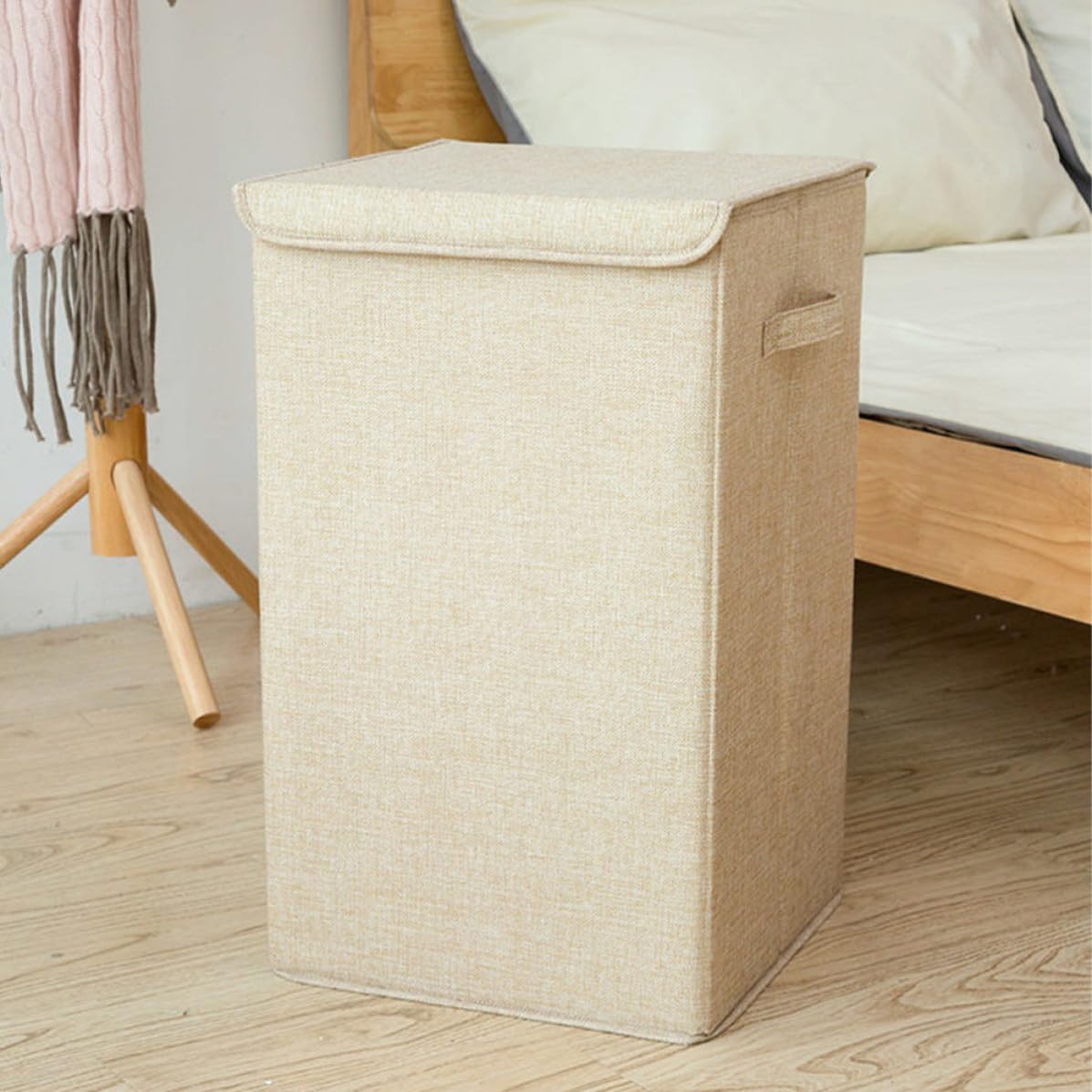 GANAZONO Cesto per Biancheria Beige Coperchio Portatile, Contenitore per Vestiti Sporchi per Piccoli Spazi tra Lavatrice e Asciugatrice