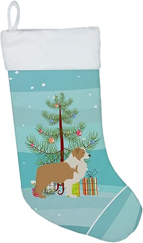 Caroline Treasures BB2940CS Red Border Collie Merry Christmas Tree - Calcetín de Navidad (tamaño grande), multicolor