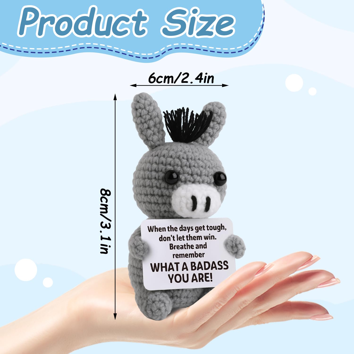 VOYANTE Emotional Support Crochet Donkey Gifts, Handmade Positive Crochet Animals with Encouraging Words - Image 2