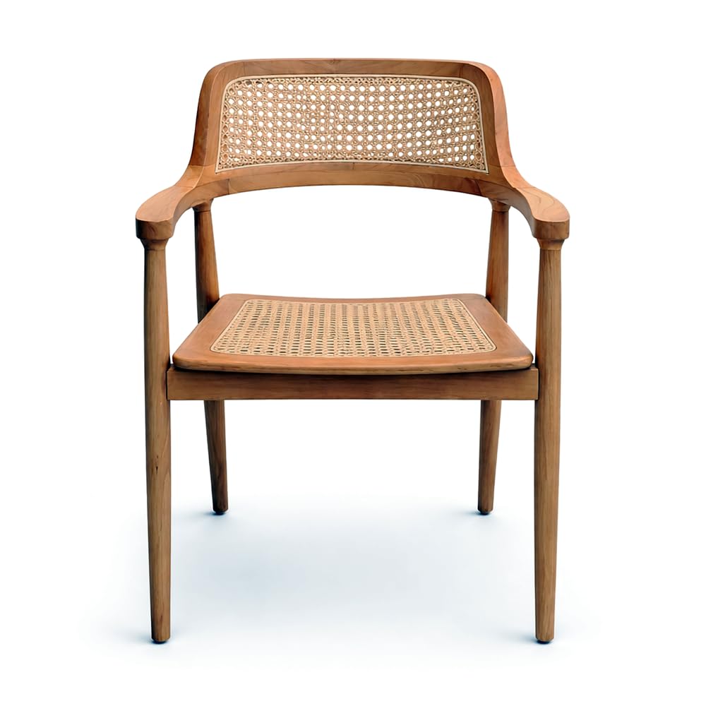 Set 2 Sedie da Giardino in Legno Teak con Braccioli MALACCA | Seduta e Schienale in Rattan | Design Nordic Japandi Outdoor | Poltrona da Esterno per Terrazzo Balcone | 58 x 59 x 83cm