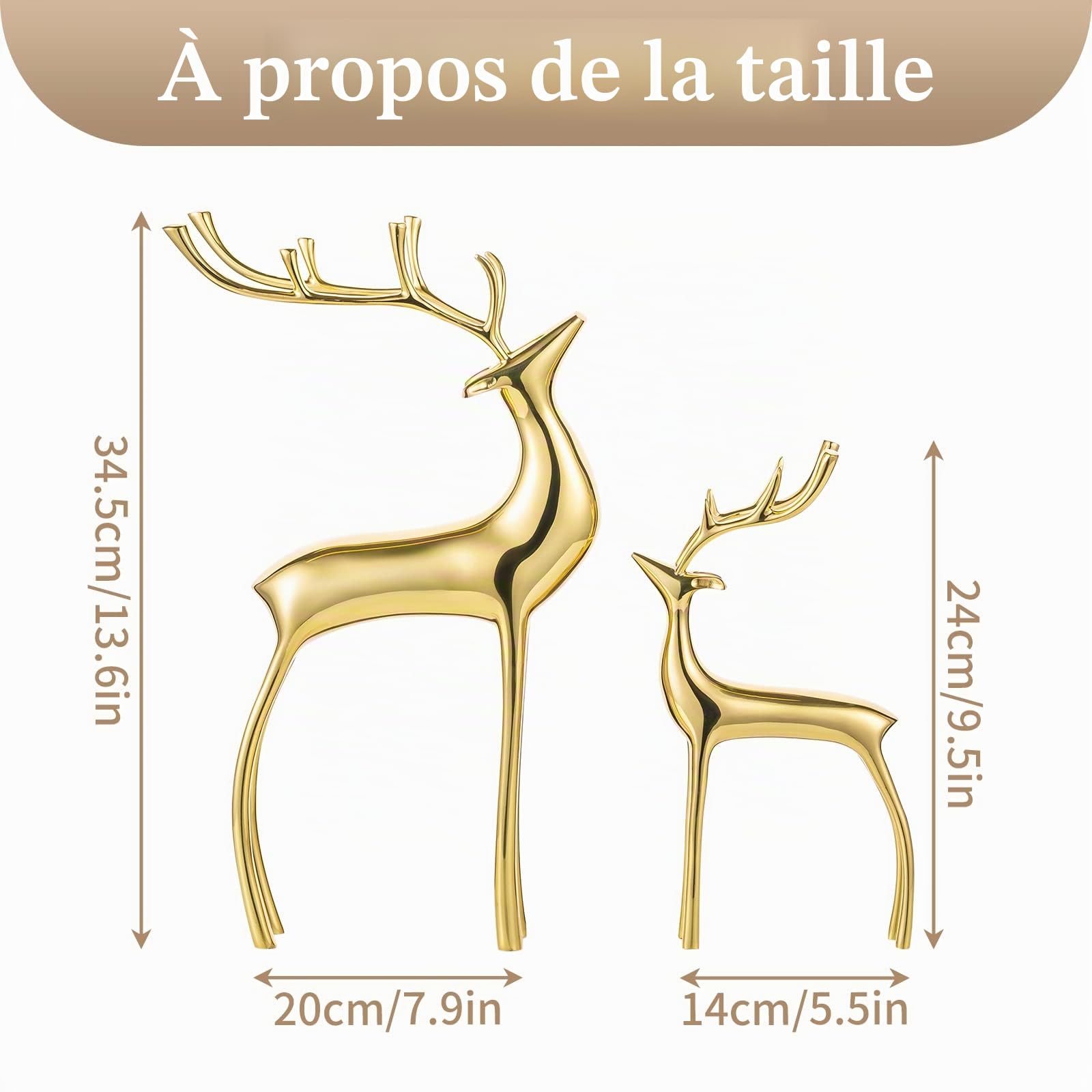 Sziqiqi Sculptures de Statuettes d'animaux de Renne, Ornements de Cerf en Métal pour la Décoration Intérieure Accents Salon Chambre Bureau Librairie de Table Manteau de Noël Décoration, Or