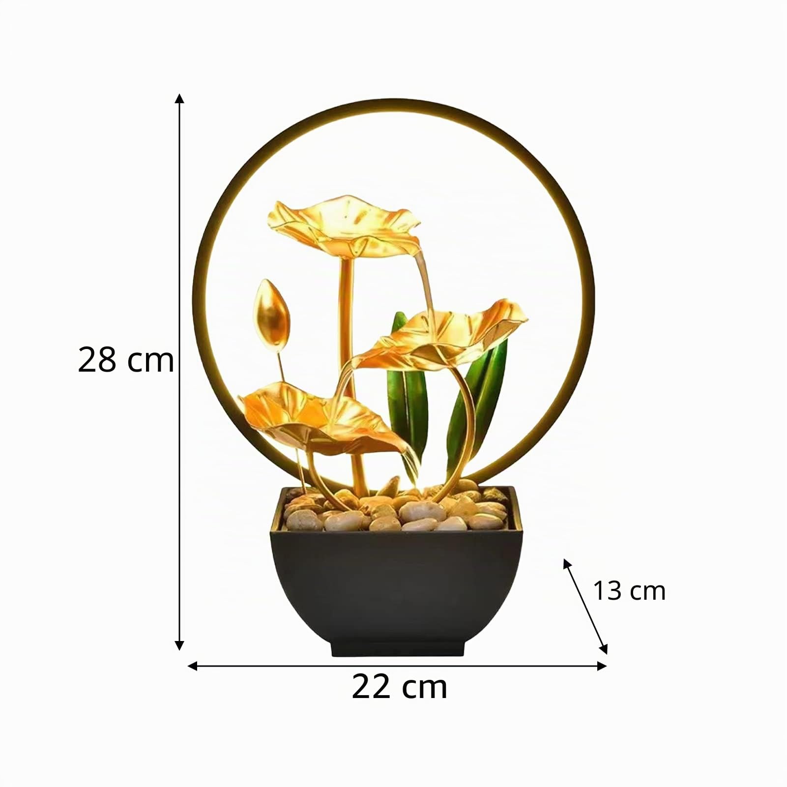Zimmerbrunnen Wasserfall mit LED-Licht, Zen Deko, 28 cm | Geräuschlose Pumpe sorgt für entspannende Atmosphäre, ideal für Meditation, Büro oder Wohnzimmer