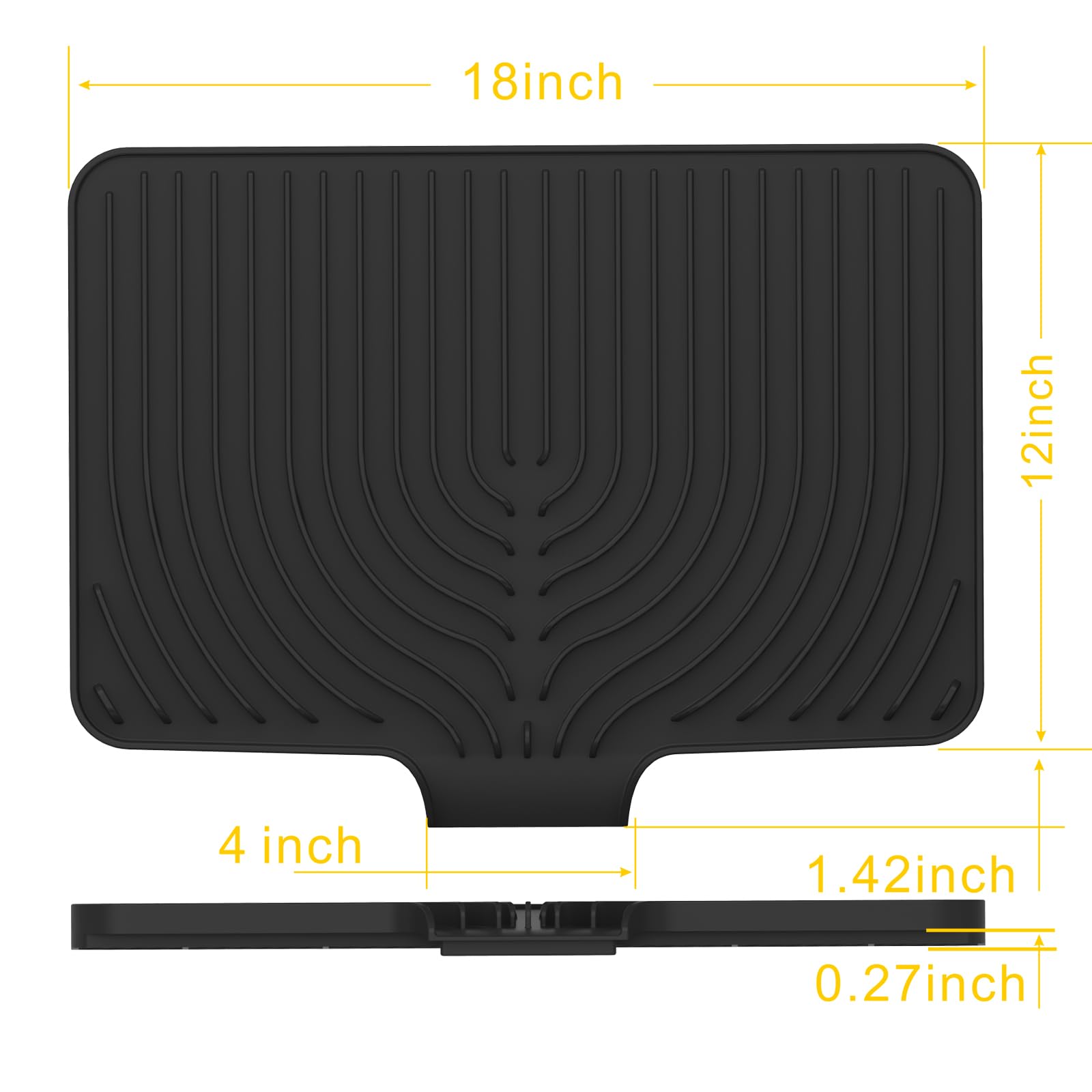 Tapis de séchage en silicone pour comptoir de cuisine, 45,7 x 30,5 cm, tapis de séchage à vaisselle en silicone avec égouttoir, comptoir de cuisine en caoutchouc mat sec pour égouttoir à vaisselle