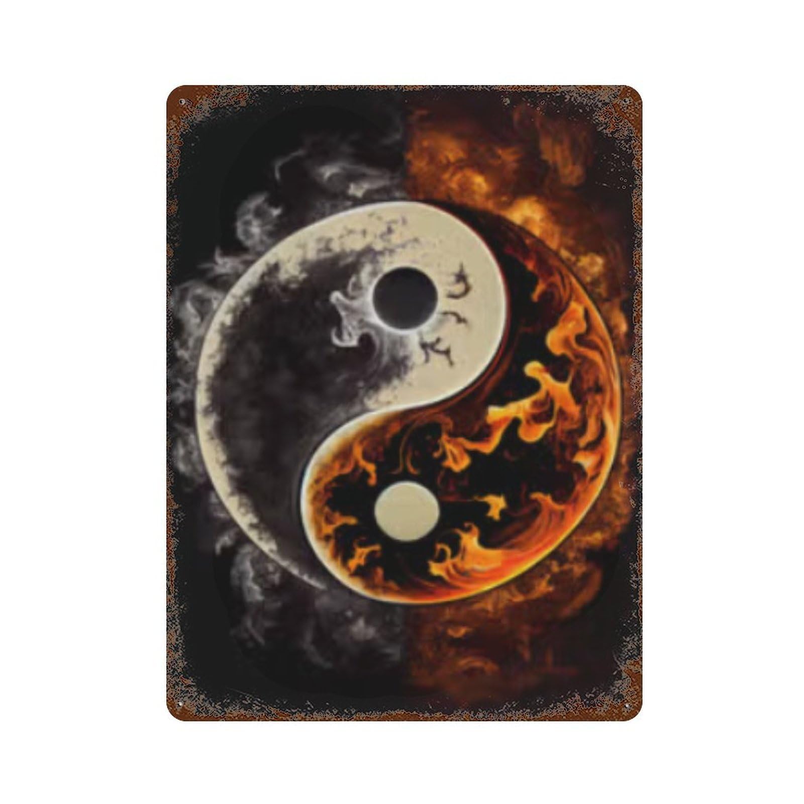 Rust Effect Yin Yang Symbol Decor Vintage Rust Metal Sign 15.7"x11.8", Classic Wall Plaque for Shed, Workshop And Garage Wall Decor