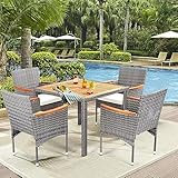 ARTBUSKE 5 Pieces Patio Dining Sets for 4 Outdoor Patio Furniture Sets with Acacia Wood Table Top Outdoor Table and Chairs Wicker Outdoor Furniture Set for Patio Yard Deck Gazebo,Grey