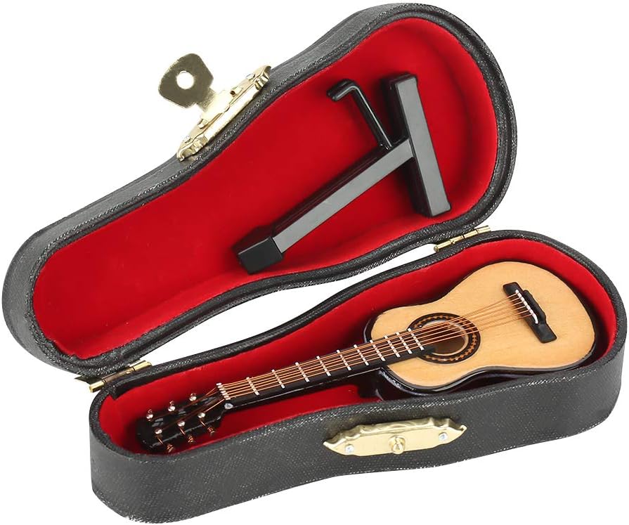 Replica in miniatura di basso nero in miniatura di chitarra con supporto e custodia regalo ornamenti modello strumento