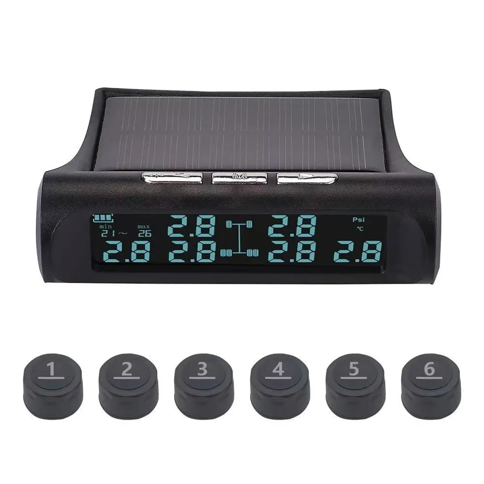 Allarme per Auto di Sensori Monitoraggio del Sistema di Allarme della Temperatura Tempo Reale della Pressione della | Sistema di monitoraggio della pressione dei pneumatici per camion a 6 ruote TPMS con 6 sensori esterni
