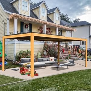 Domi louvered pergola 10x16ft wood grain aluminum pergola with adjustable roof wood looking aluminum frame efficient drainage system outdoor pergola for patio deck garden  urban country home decor