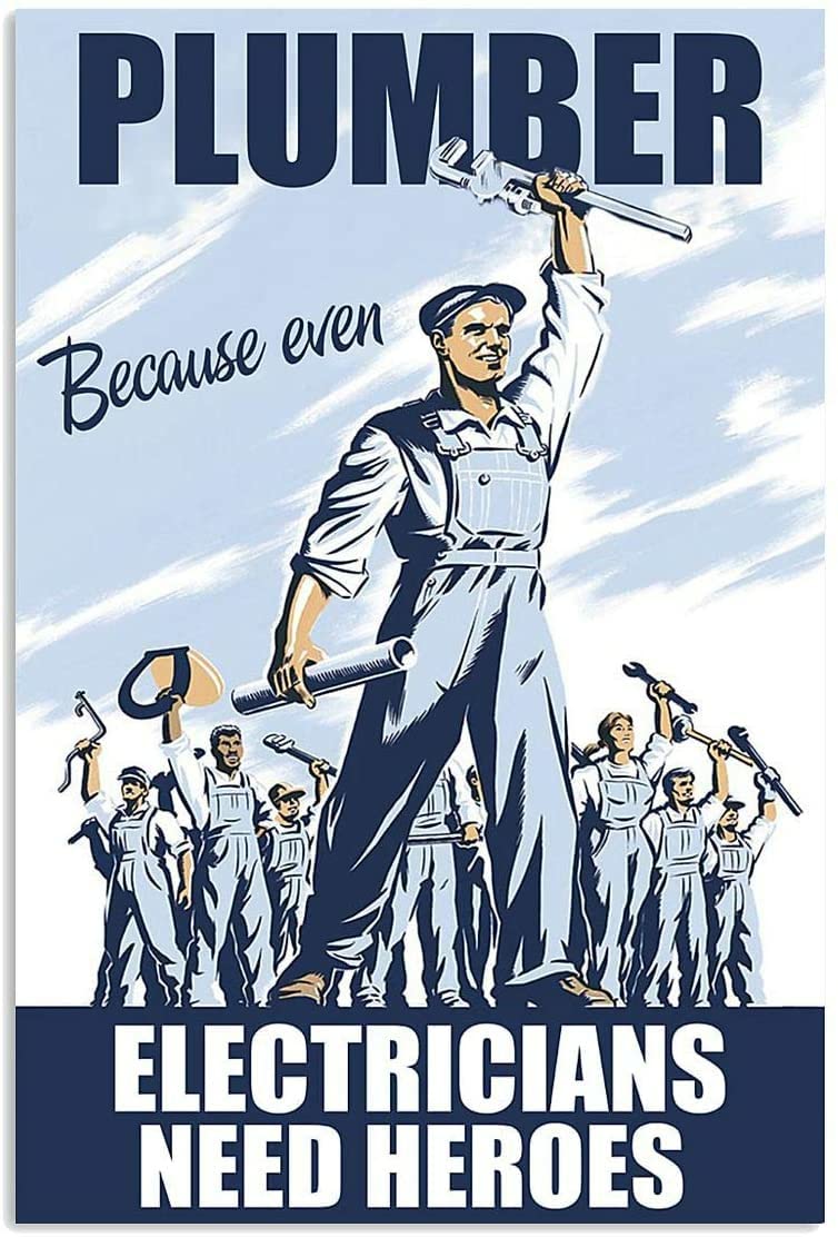 peiyeety Metal Tin Sign Plumber Vs Electricians Funny Quote Decorative 6x8 Inch Vintage Retro Wall Art Plaque For Workshop Garage Man Cave Novelty Wall Decor